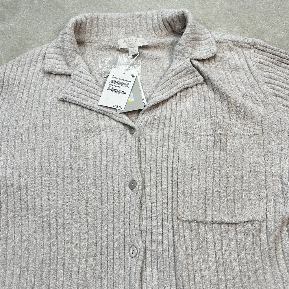 Barefoot Dreams CCUL Lurex Rib Button Front Shirt Women's Small Comfort Soft